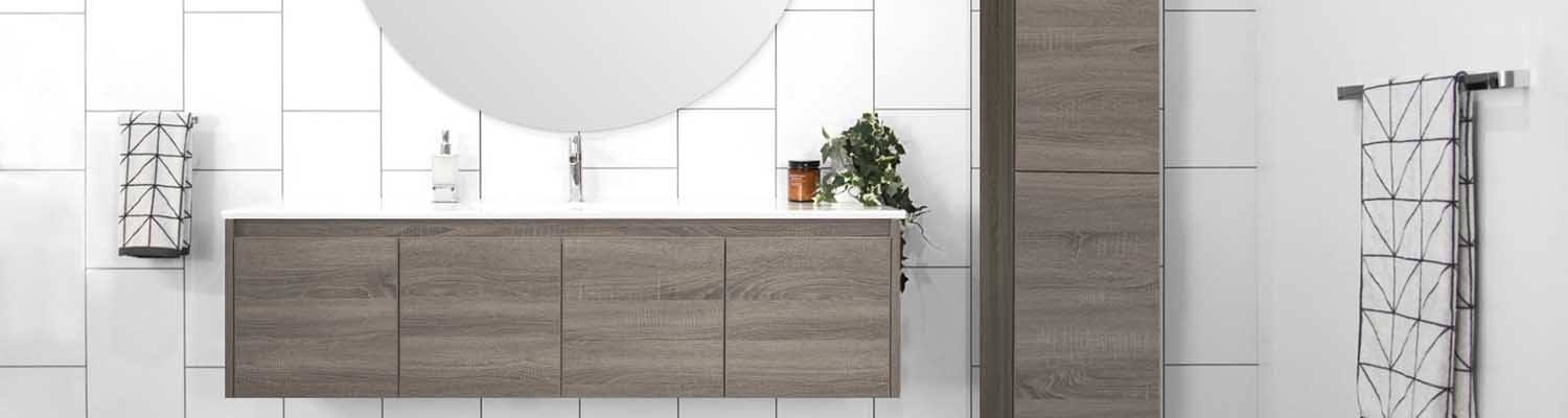 Logan Bathroom Tallboy Wall Hung Cabinet Oak Timber Look Melbourne Arova