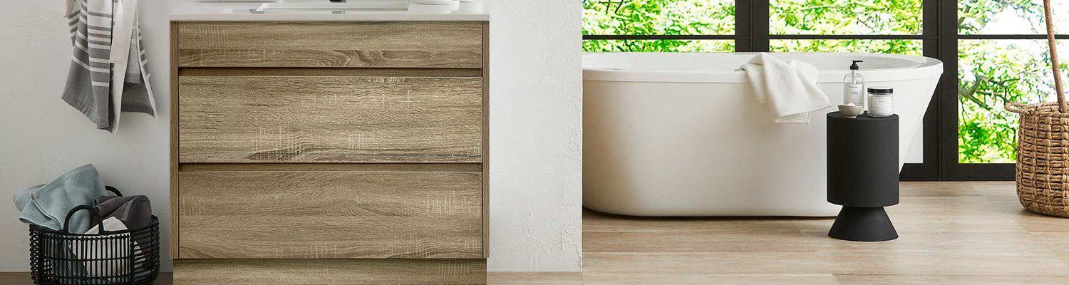 Logan Bathroom Tallboy Wall Hung Cabinet Oak Timber Look Melbourne Arova