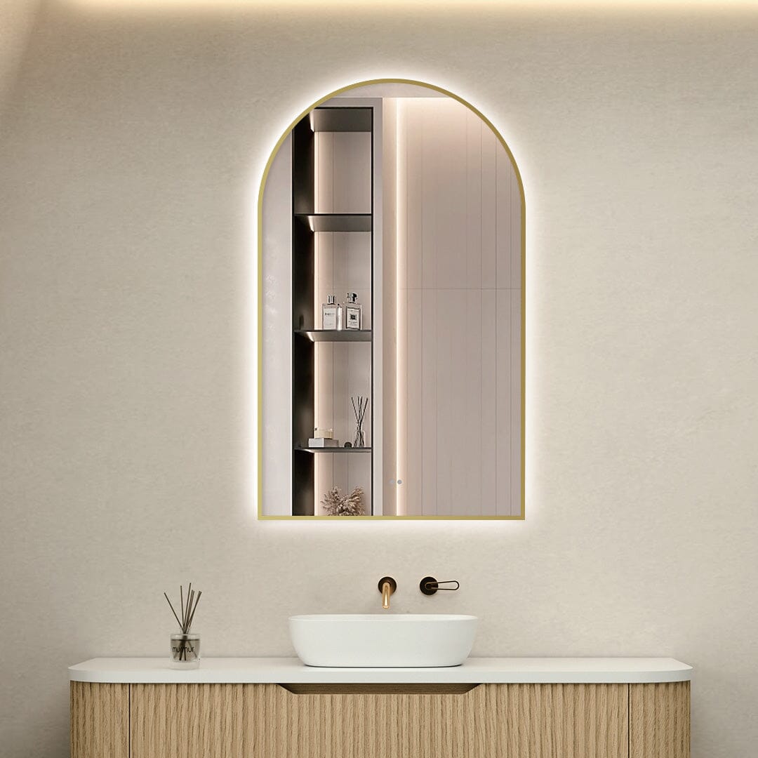 Achi Gold Frame Arch Led Bathroom Mirror Anti-Fog Dimmable LED Mirror Arova 