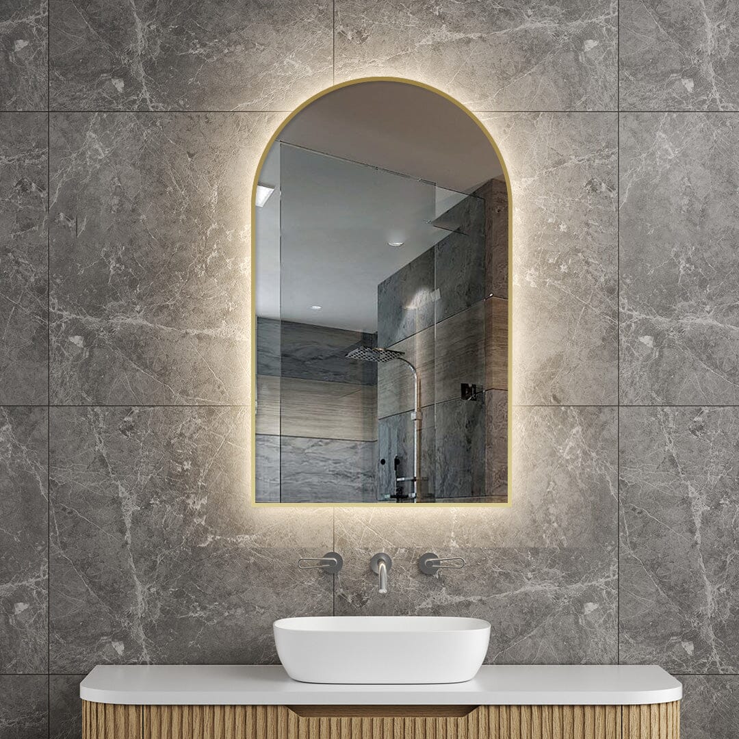 Achi Gold Frame Arch Led Bathroom Mirror Anti-Fog Dimmable LED Mirror Arova 