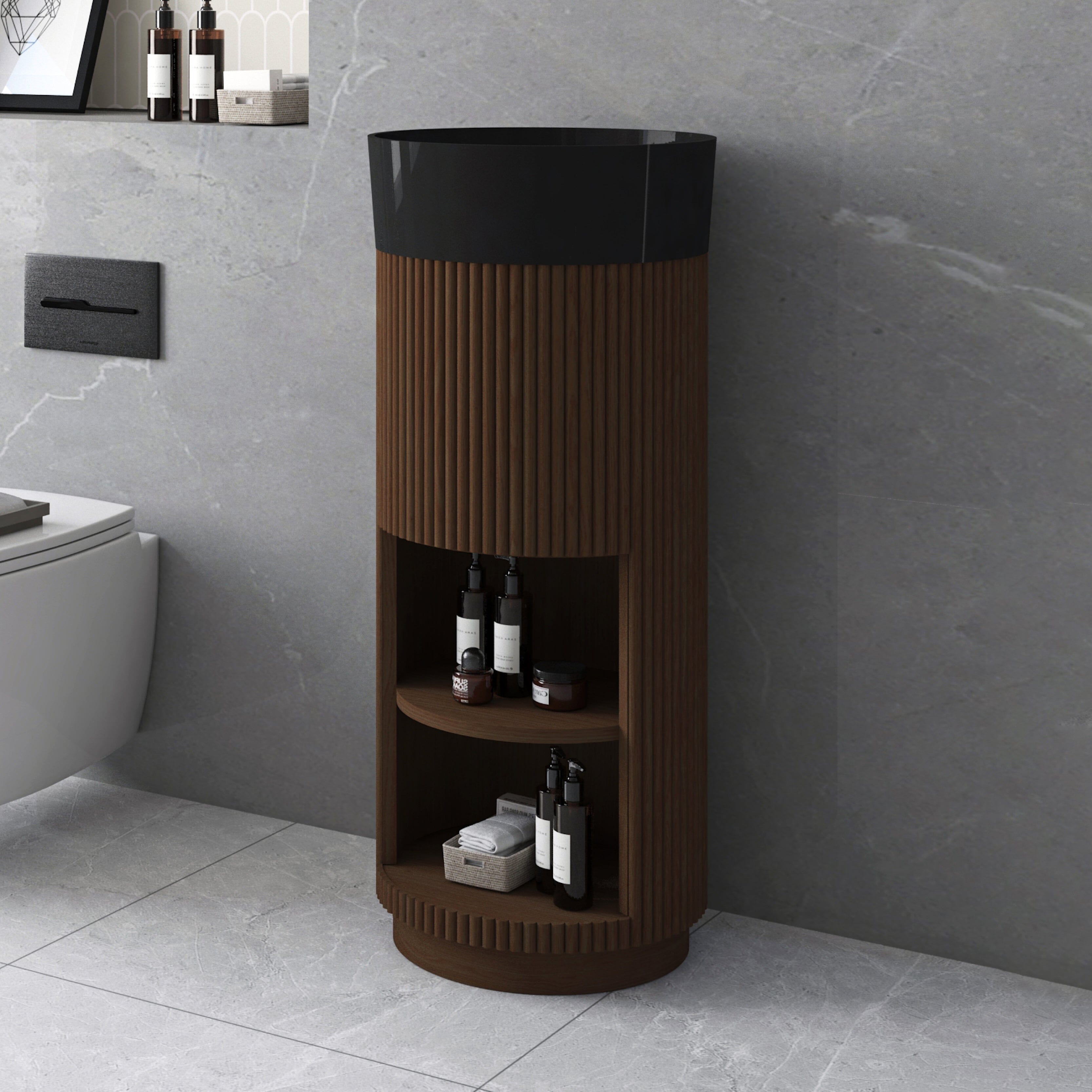 Aero 400mm Fluted Small Vanity Dark Walnut Vanities Arova 