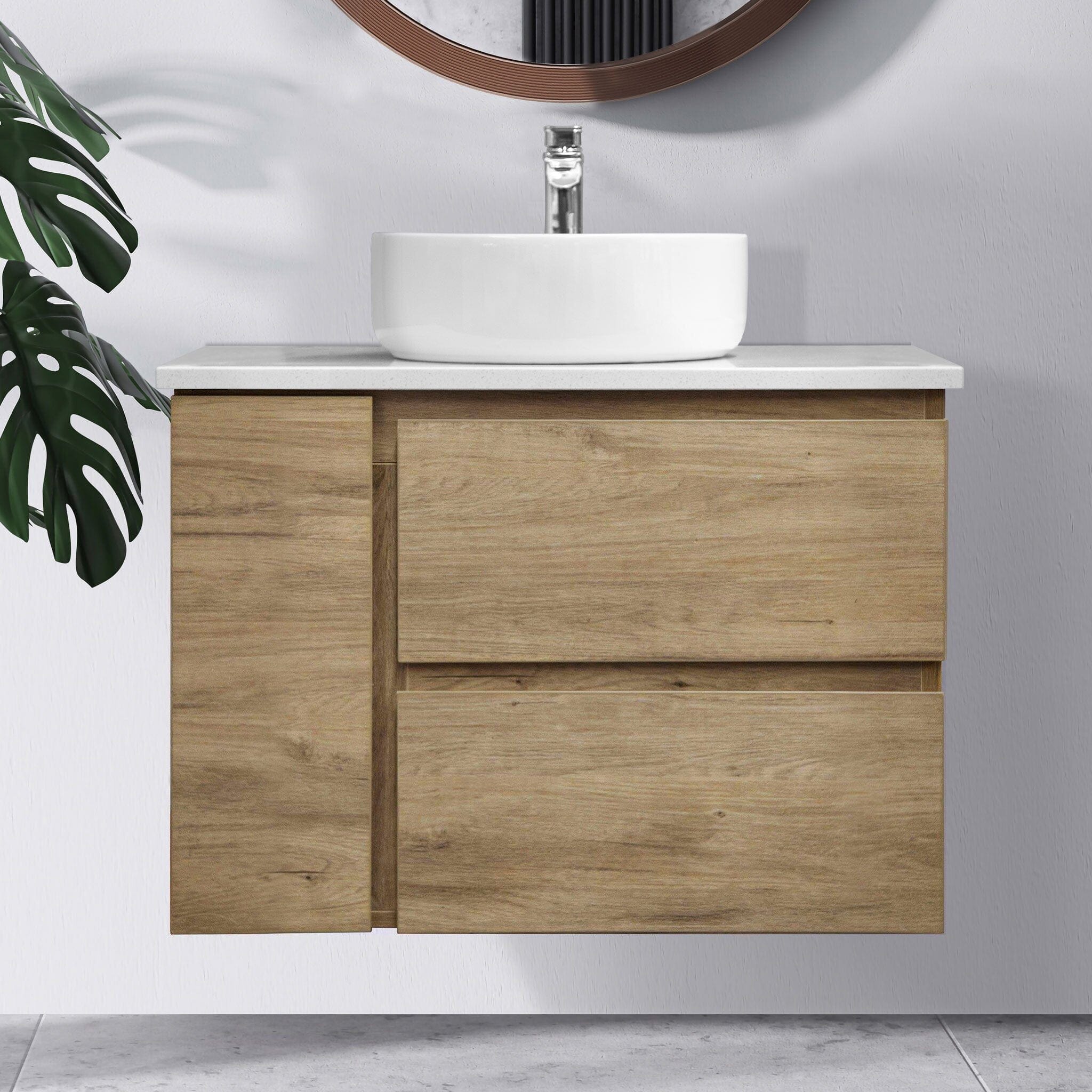 ALBANY 750mm Oak Timber Wall Hung Vanity + Bliss Stone Top AROVA 