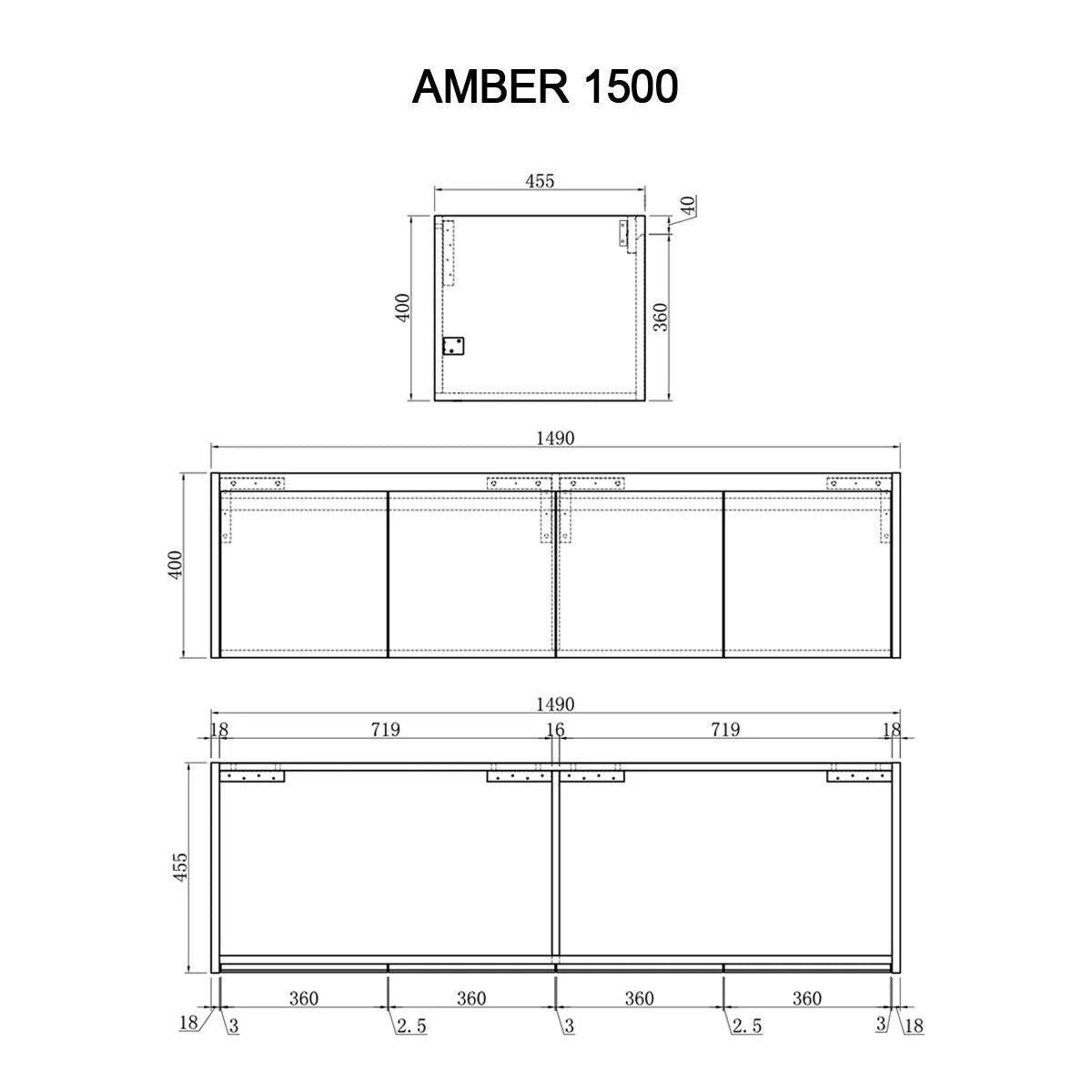 Amber 1500mm Wall Hung Double Vanity with Basin & Bliss Vanities & Mirrors Arova 