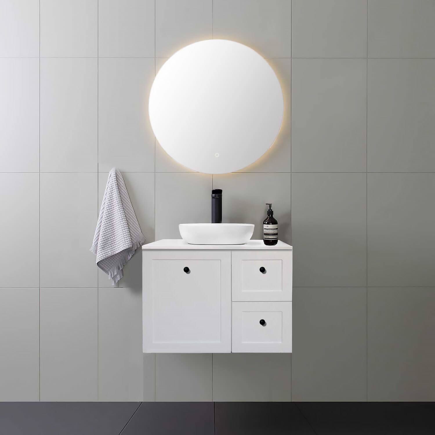 AUSTIN 750mm Wall Hung Bathroom Vanity (Right Hand) + Bliss Stone Top AROVA 