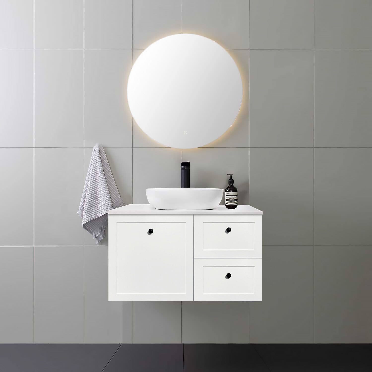 AUSTIN 900mm Wall Hung Bathroom Vanity (Right Hand) + Bliss Stone Top AROVA 