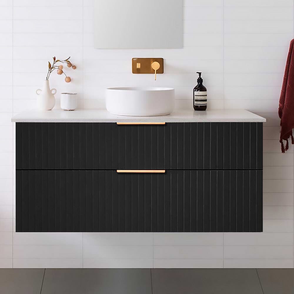 Bronte 1200mm Bathroom Vanity Matte Black & Bliss Stone Top Arova 