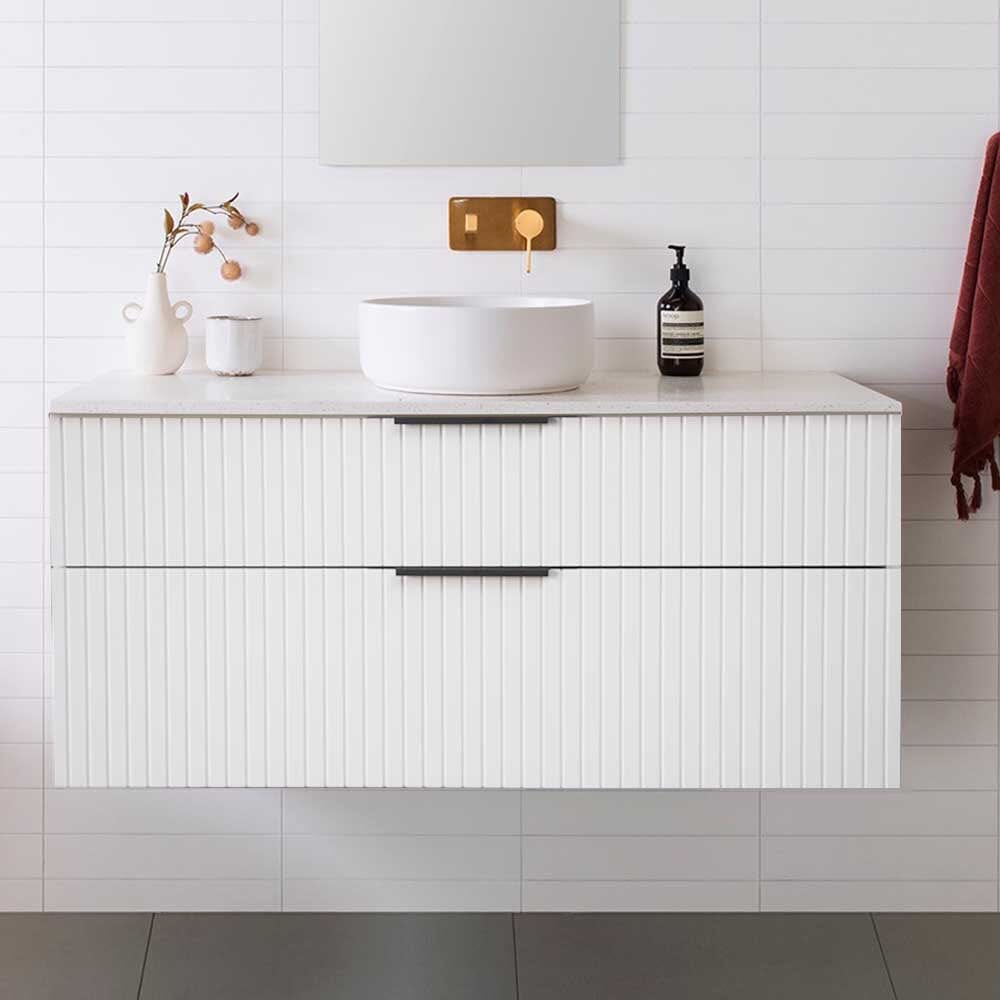 Bronte 1200mm Bathroom Vanity Matte White & Bliss Stone Top Arova 