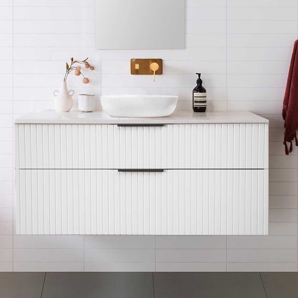 Bronte 1200mm Bathroom Vanity Matte White & Bliss Stone Top Arova 