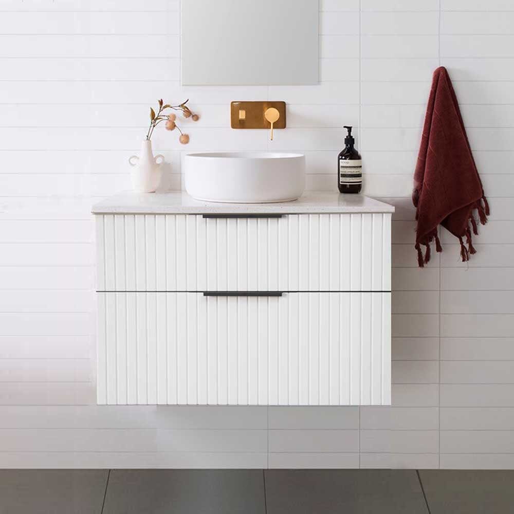 Bronte 750mm Bathroom Vanity Matte White & Bliss Stone Top Arova 