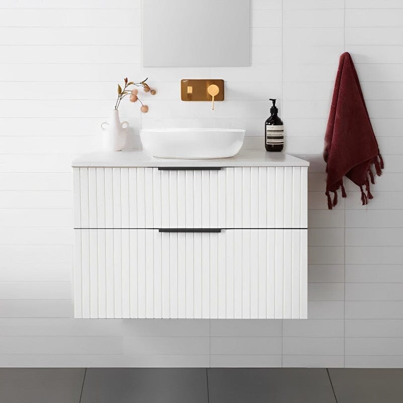 Bronte 750mm Bathroom Vanity Matte White & Luxe Stone Top Arova 