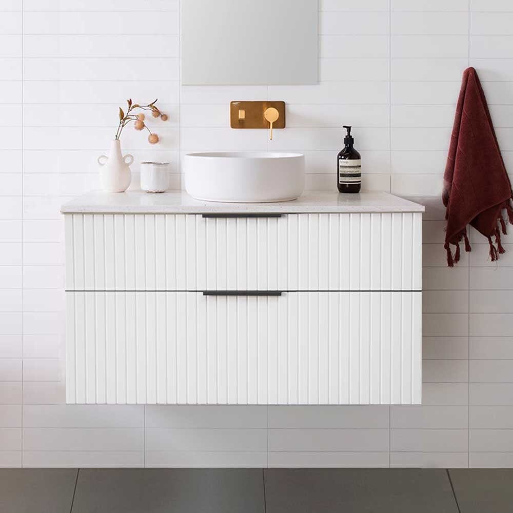 Bronte 900mm Bathroom Vanity Matte White & Luxe Stone Top Arova 