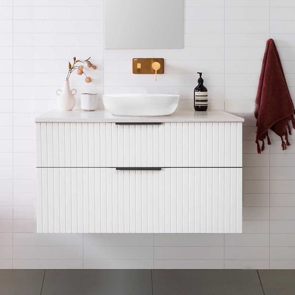 Bronte 900mm Bathroom Vanity Matte White & Luxe Stone Top Arova 