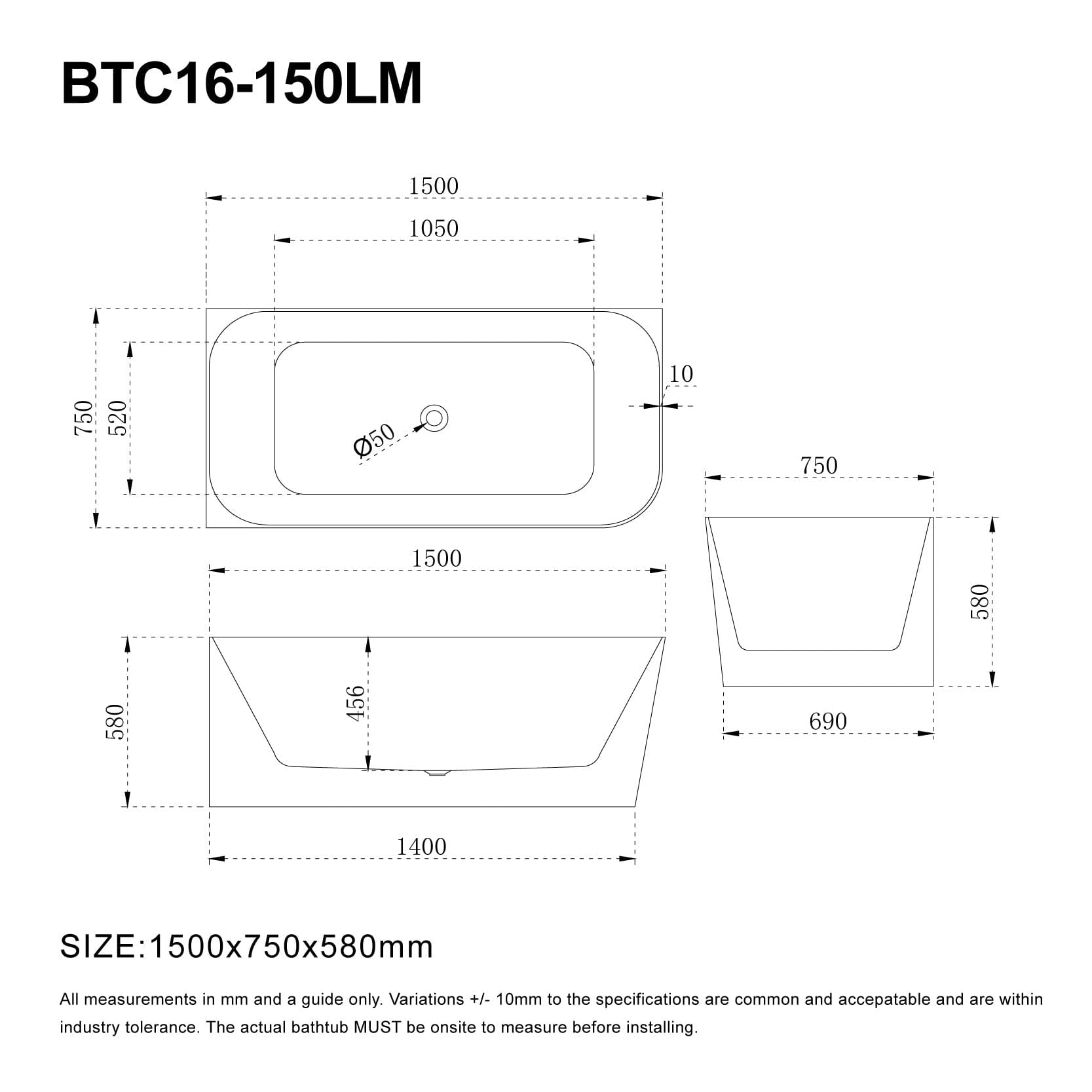 CLARA 1500mm Left Hand Corner Free Standing Bath Matte White Baths AROVA 