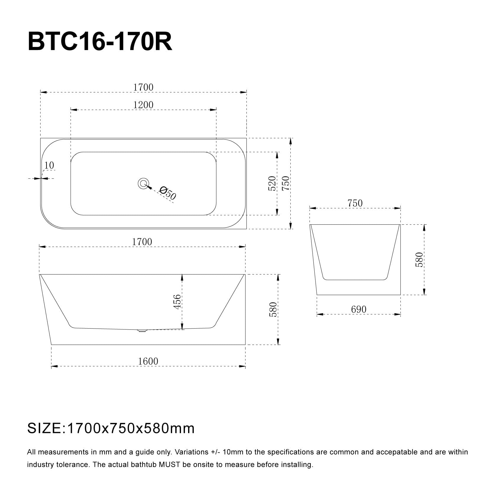 CLARA 1700mm Right Hand Corner Free Standing Bath Gloss White Baths AROVA 