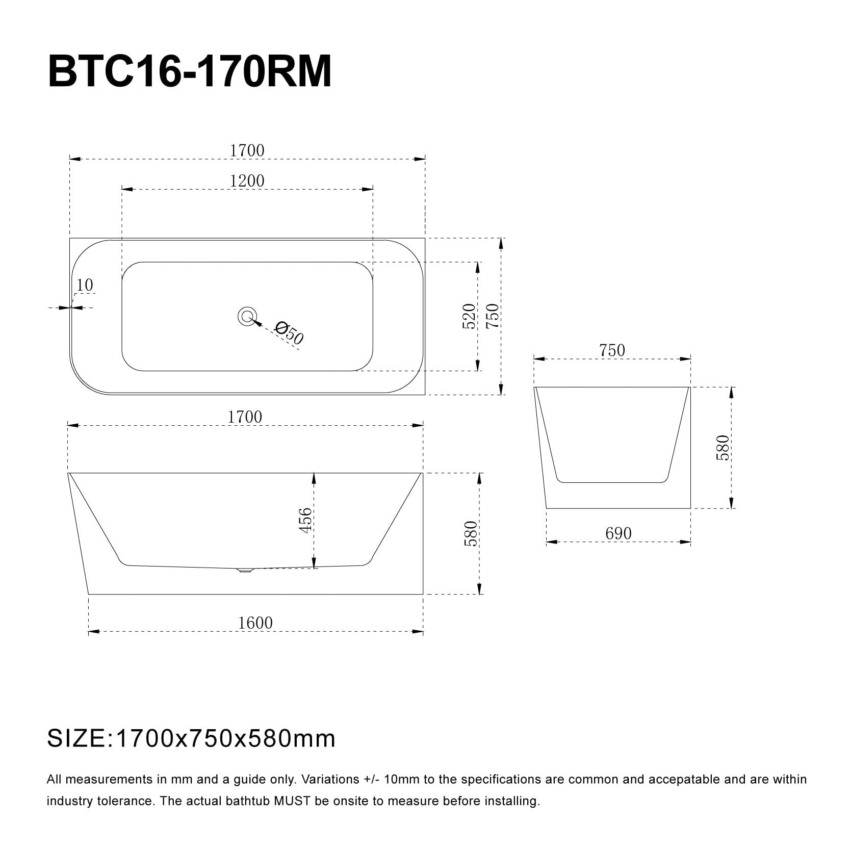 CLARA 1700mm Right Hand Corner Free Standing Bath Matte White Baths AROVA 