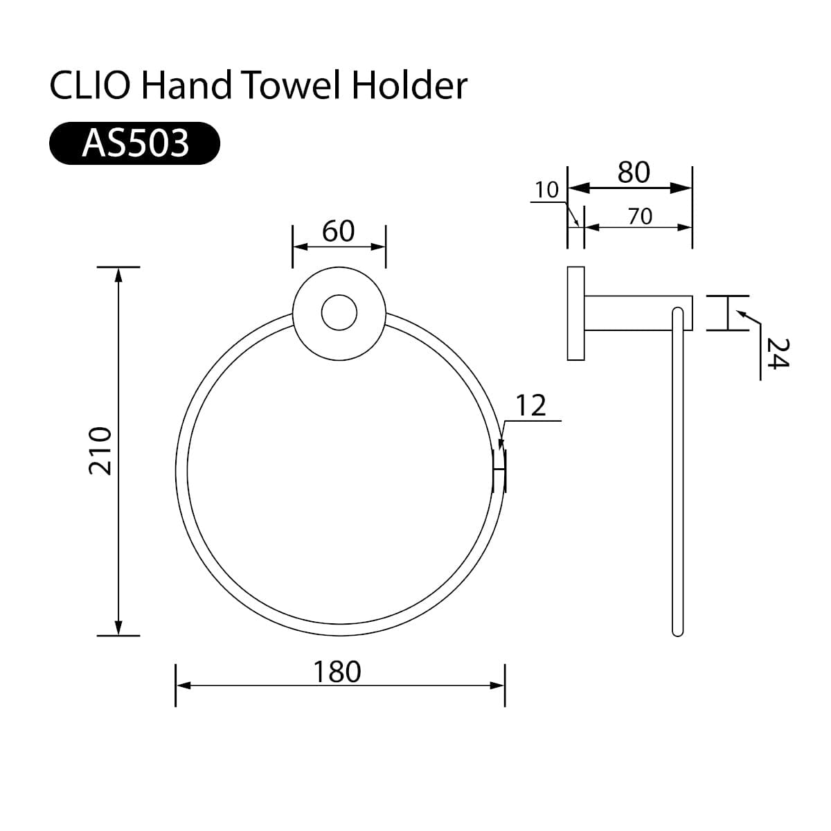 Clio Hand Towel Holder Matte Black Accessories Arova 