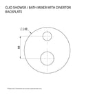 CLIO Round Shower / Bath Mixer with Diverter Backplate Brushed Nickel Tapware Arova 