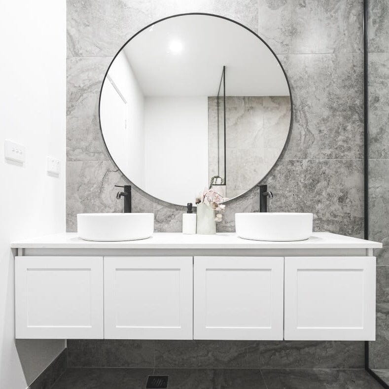 CLOVER 1500mm Wall Hung Bathroom Vanity Vanities & Mirrors Arova BLISS Speckled Stone Top 2XCB1108N-Round Gloss White Basin 