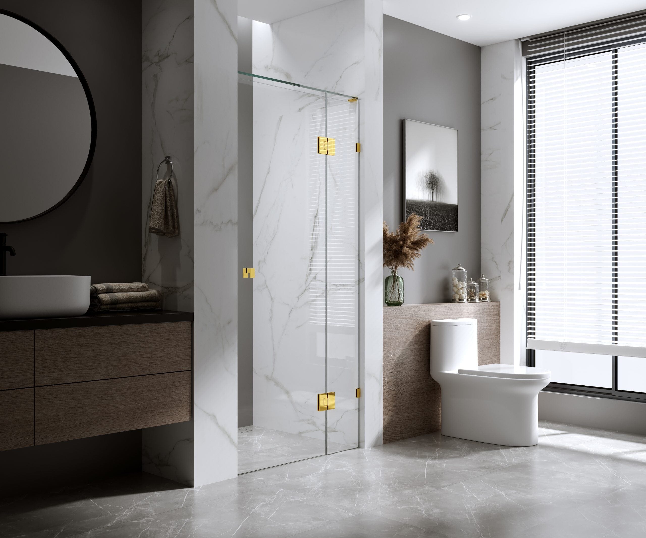 Custom Fully Frameless Shower Screen - Front Only - Multiple Sizes Showers Bella Vista 2000mm 700mm-1200mm Shiny Gold