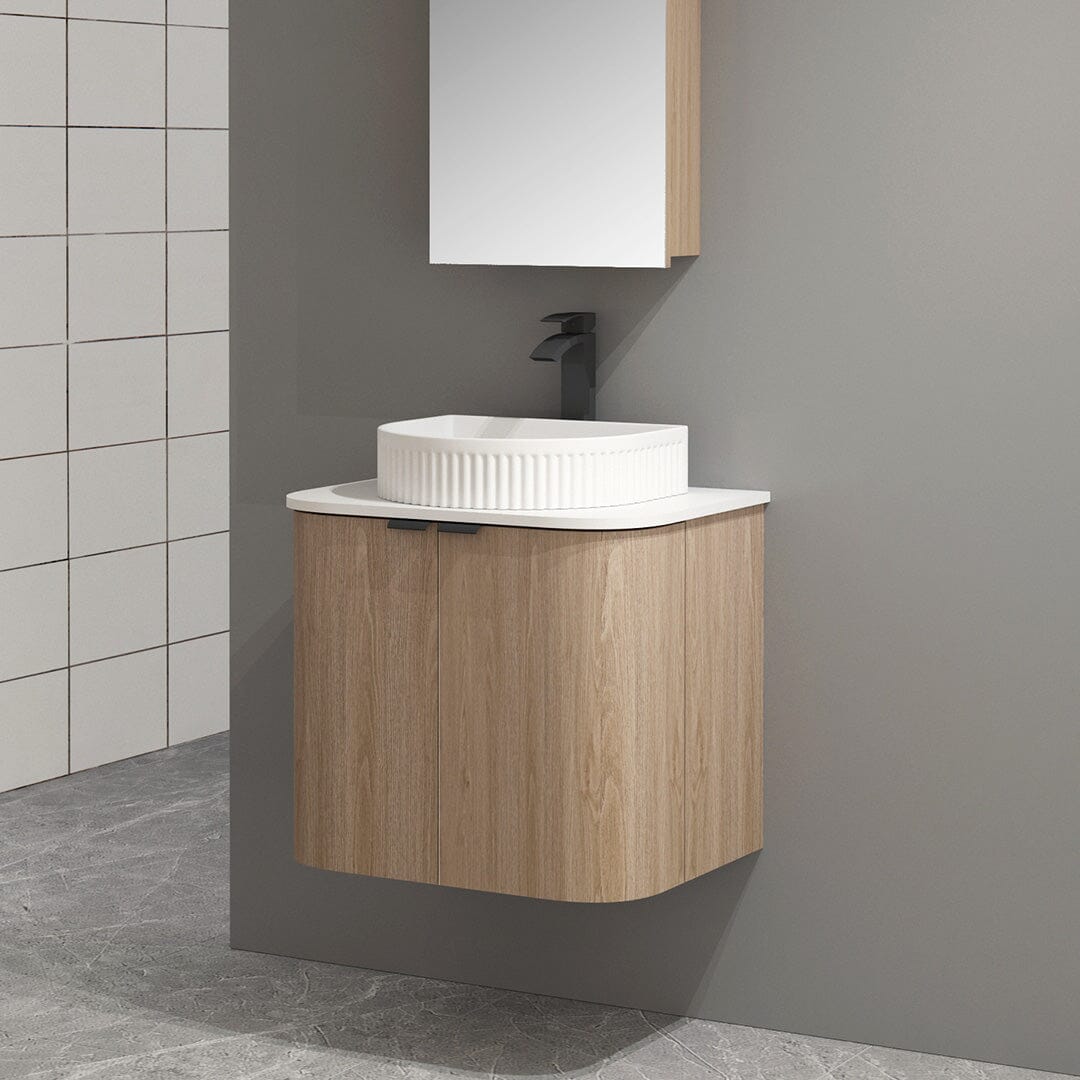 Ellie 600mm Curved Wall Hung Vanity + Curved Ceramic Top Arova 