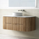 Hadley 1200mm Curved Fluted Wall Hung Vanity Timber Veneer + Luxe Stone Top Arova 