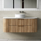 Hadley 1200mm Curved Fluted Wall Hung Vanity Timber Veneer + Luxe Stone Top Arova 