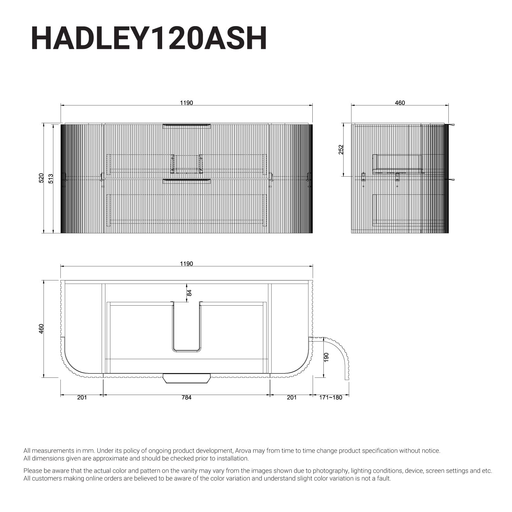 Hadley 1200mm Curved Fluted Wall Hung Vanity Timber Veneer Vanities Arova 