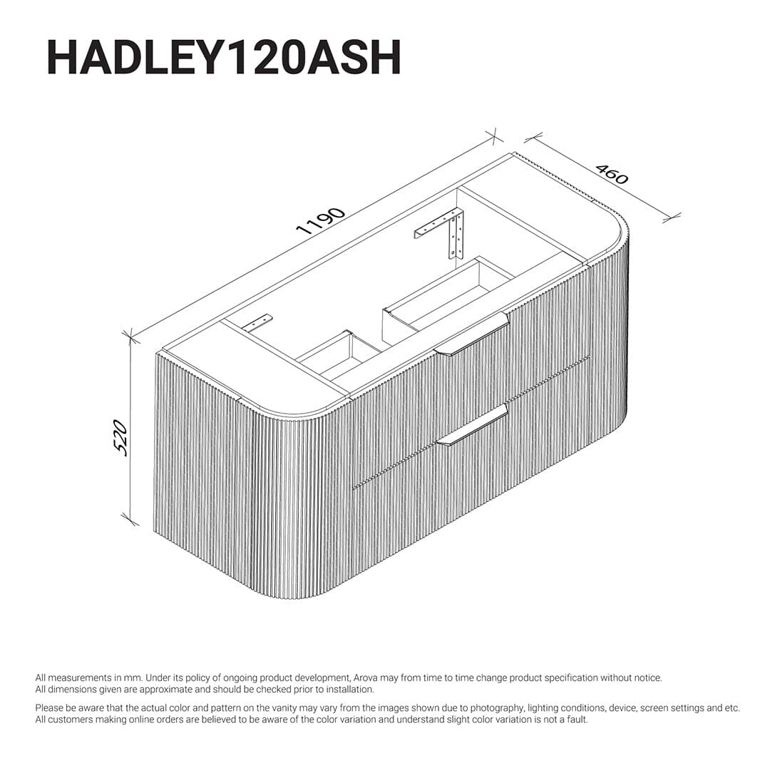 Hadley 1200mm Curved Fluted Wall Hung Vanity Timber Veneer Vanities Arova 