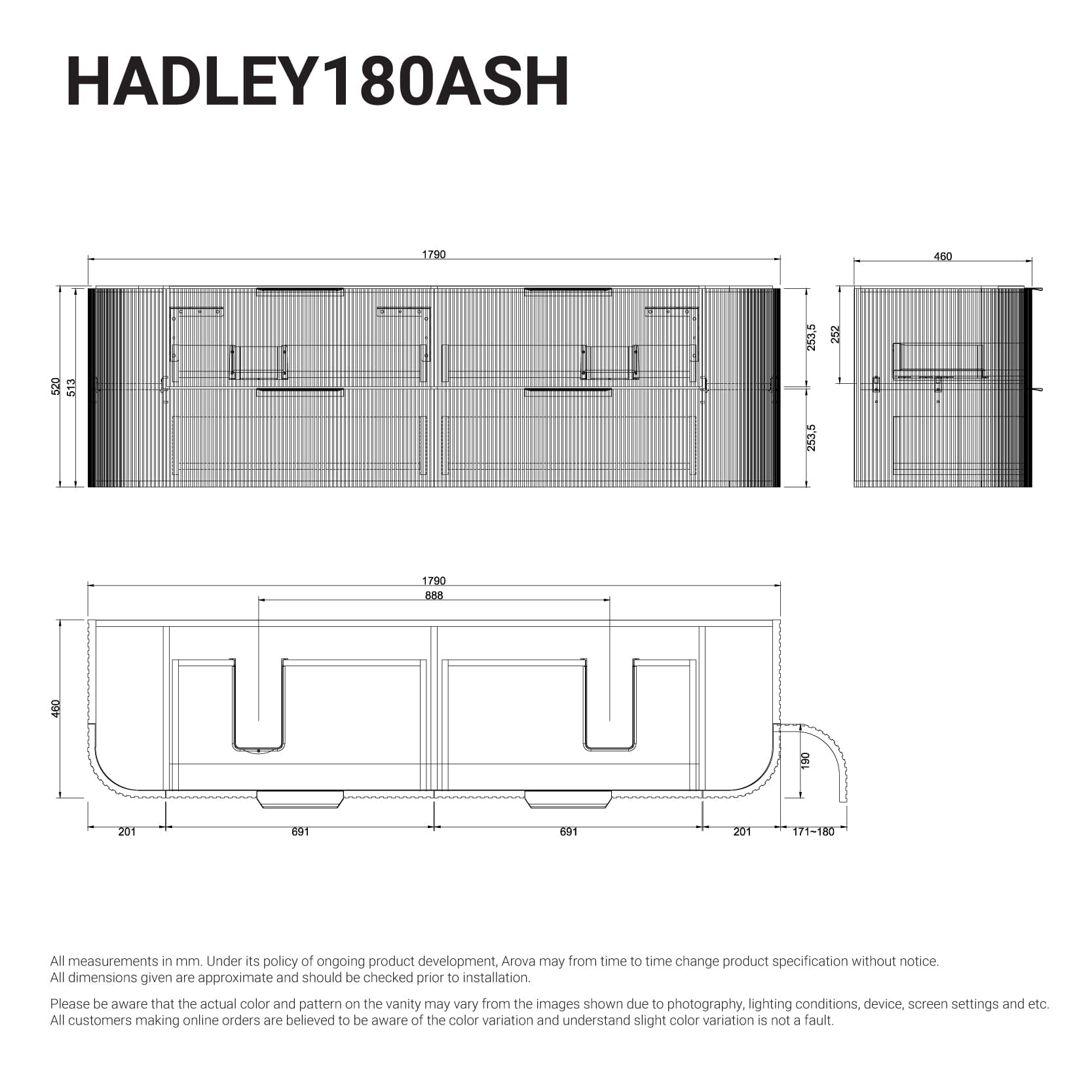 Hadley 1800mm Curved Fluted Wall Hung Vanity Timber Veneer + Luxe Stone Top Arova 