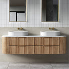 Hadley 1800mm Curved Fluted Wall Hung Vanity Timber Veneer + Luxe Stone Top Arova 