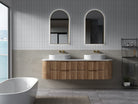 Hadley 1800mm Curved Fluted Wall Hung Vanity Timber Veneer + Luxe Stone Top Arova 