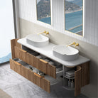 Hadley 1800mm Curved Fluted Wall Hung Vanity Timber Veneer + Luxe Stone Top Arova 