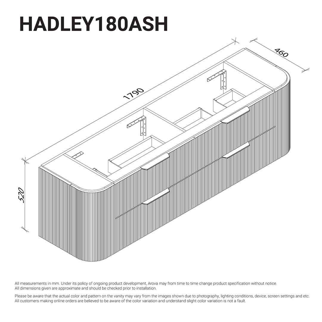 Hadley 1800mm Curved Fluted Wall Hung Vanity Timber Veneer Vanities Arova 