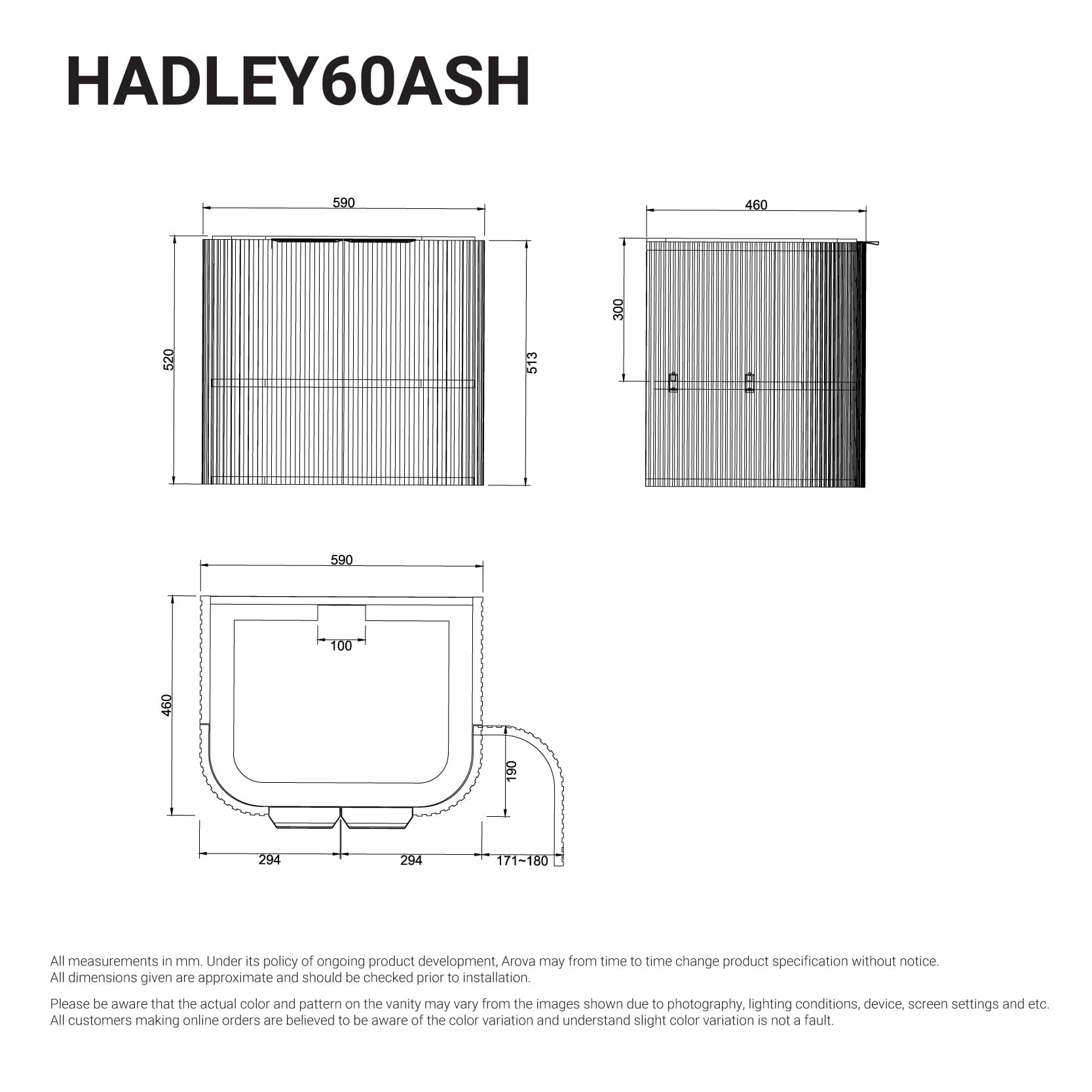 Hadley 600mm Curved Fluted Wall Hung Vanity Timber Veneer + Luxe Stone Top Arova 