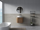 Hadley 600mm Curved Fluted Wall Hung Vanity Timber Veneer + Luxe Stone Top Arova 