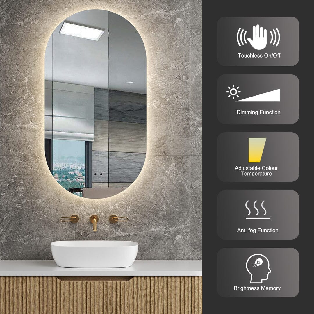 Halo Black Frame Oval Led Bathroom Mirror Anti-Fog Dimmable LED Mirror Arova 