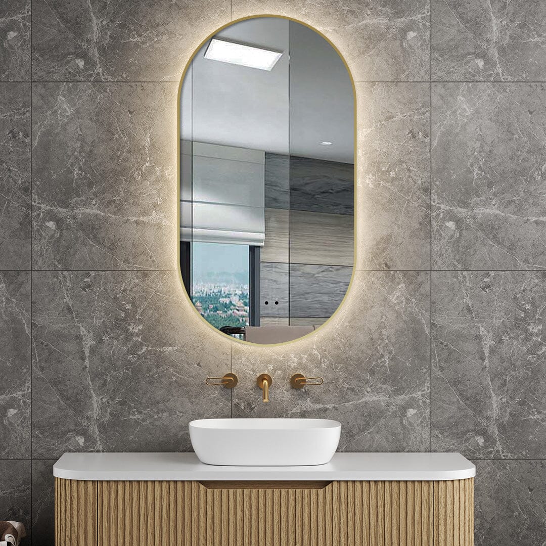 Halo Gold Frame Oval Led Bathroom Mirror Anti-Fog Dimmable LED Mirror Arova 