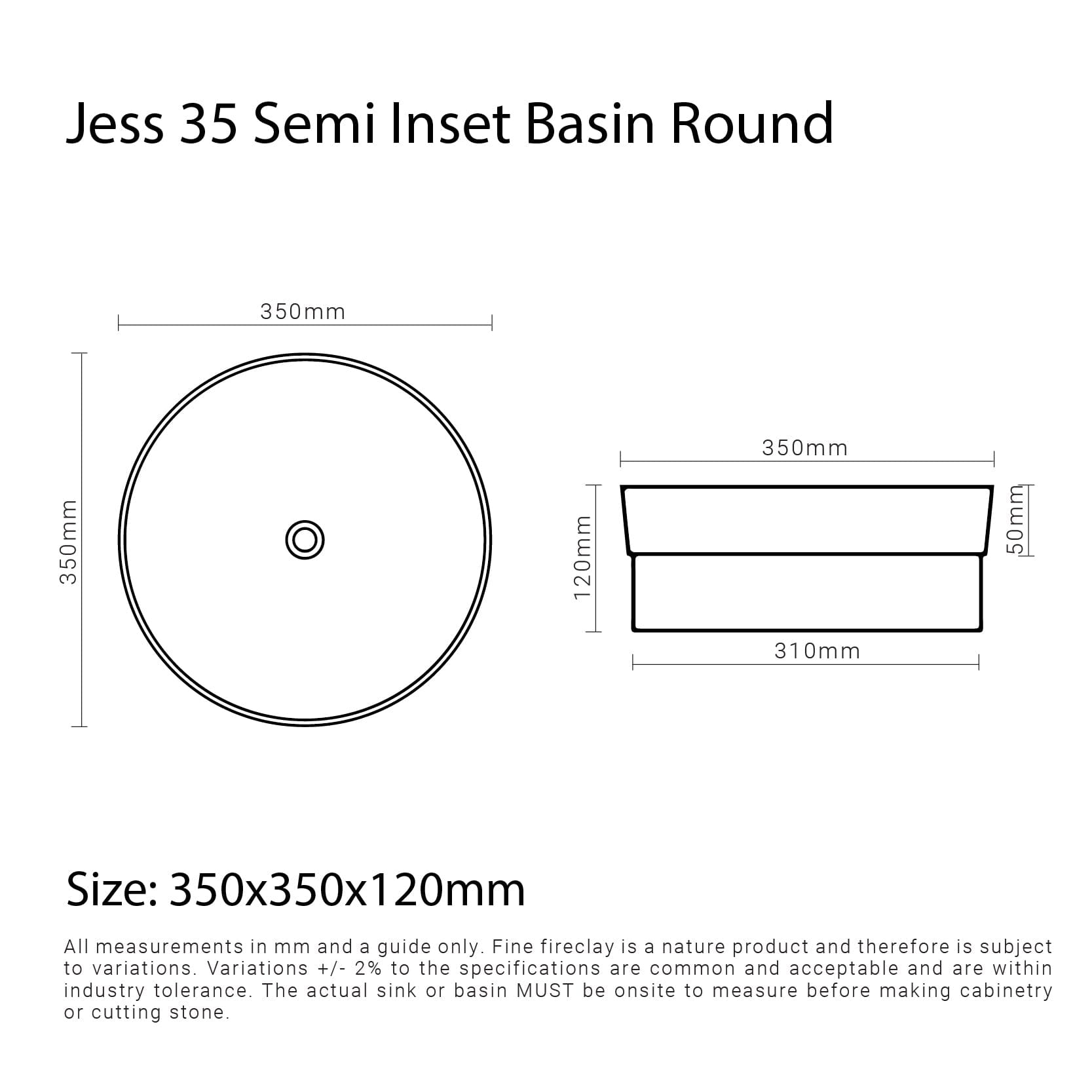 Jess 35 Inset Basin Round Matte White Basins Arova 