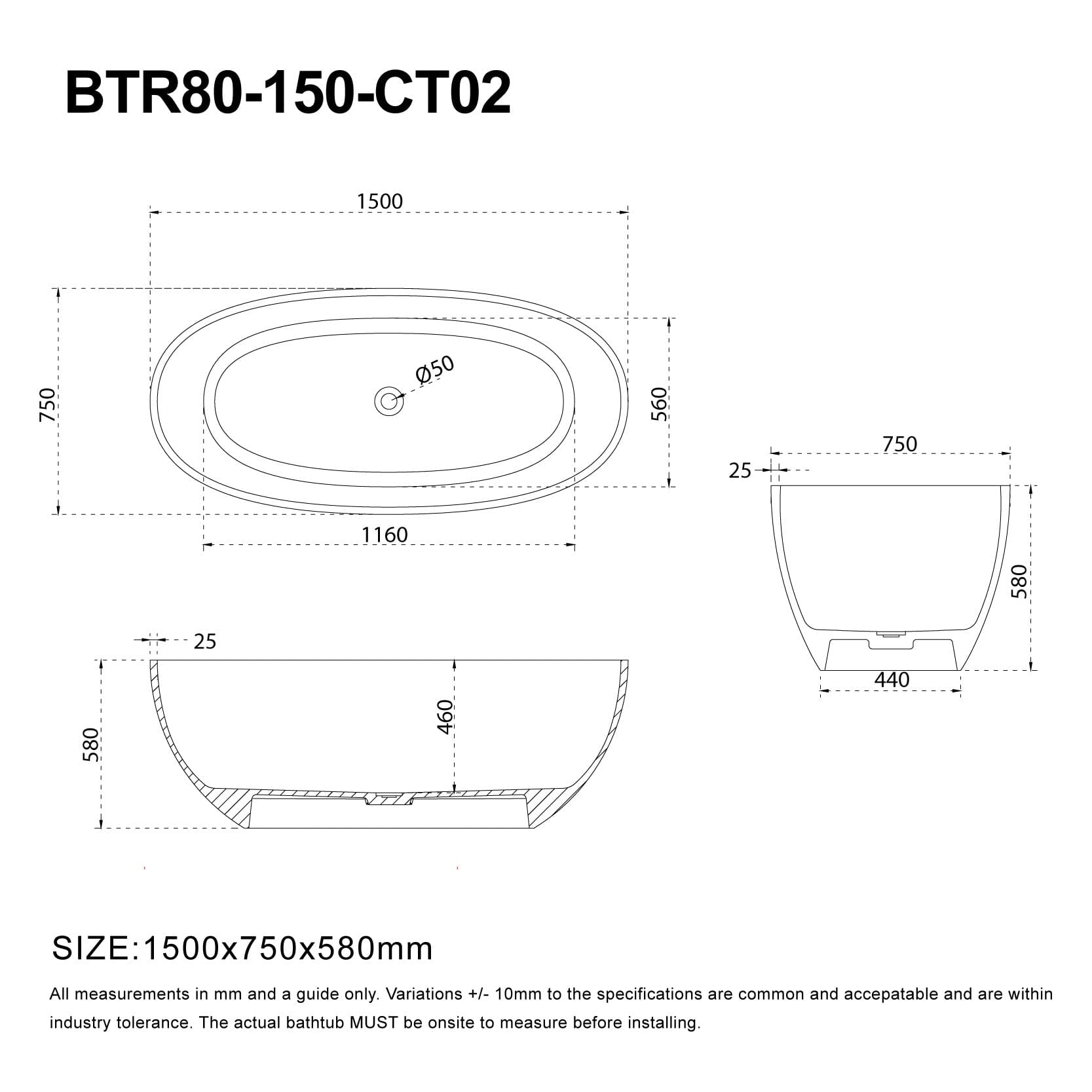 JULE 1500mm Transparent Oval Freestanding Bathtub Blue (CT02) Baths AROVA 