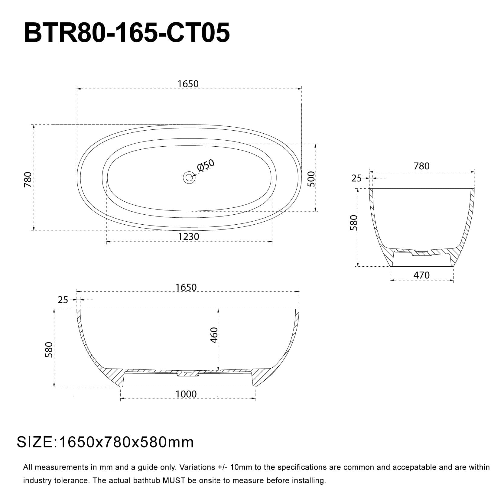 JULE 1650mm Transparent Oval Freestanding Bathtub Red (CT05) Baths AROVA 