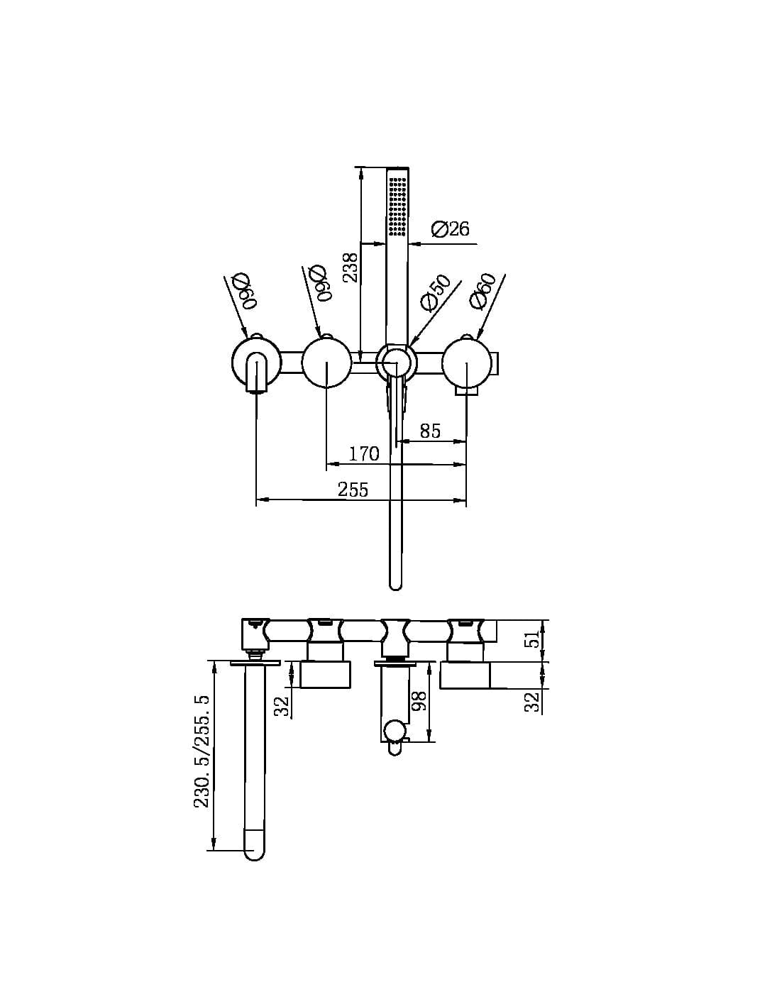 KARA PROGRESSIVE SHOWER SYSTEM SEPARATE PLATE WITH SPOUT 230/250MM BRUSHED NICKEL Showers Nero 