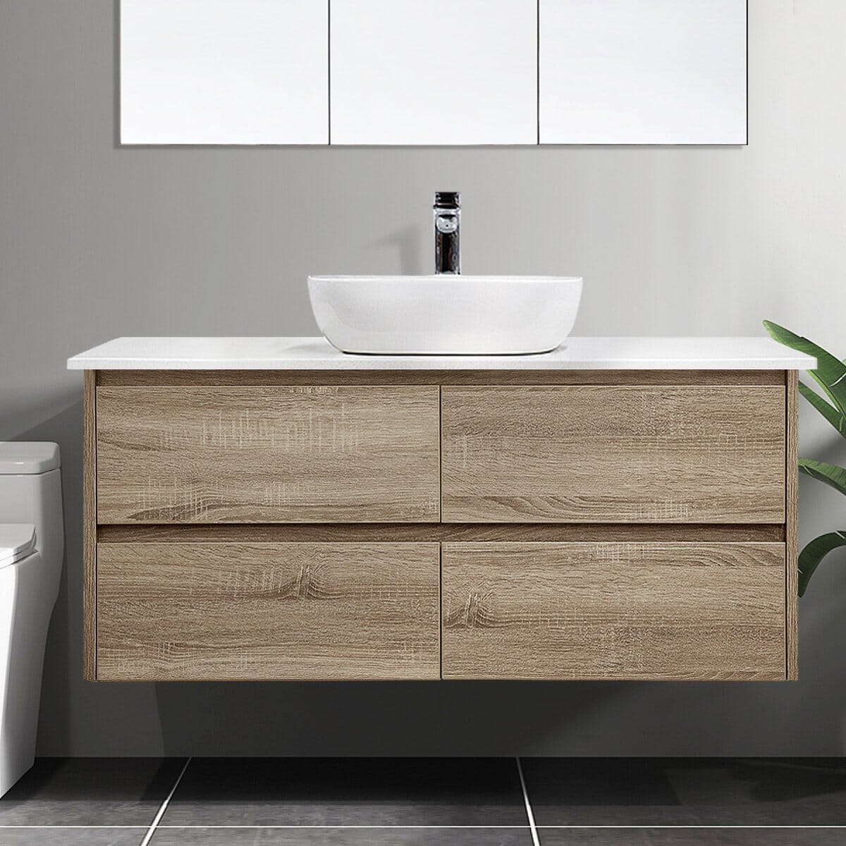 KRIS 1200mm Oak Timber Wall Hung Single Vanity + Luxe Stone Top AROVA 