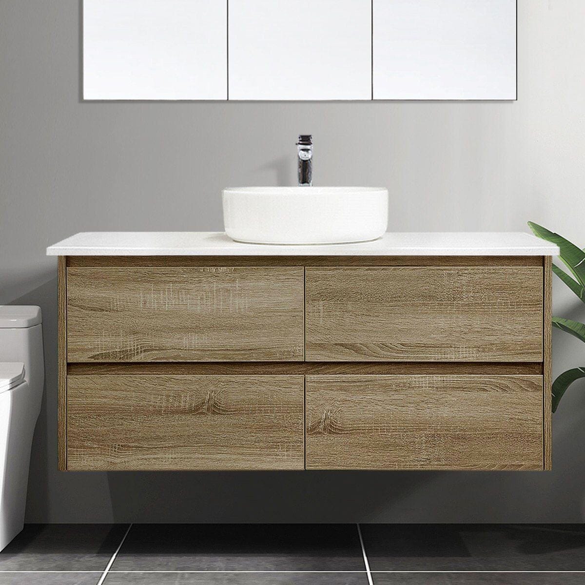 KRIS 1200mm Oak Timber Wall Hung Single Vanity + Luxe Stone Top AROVA 