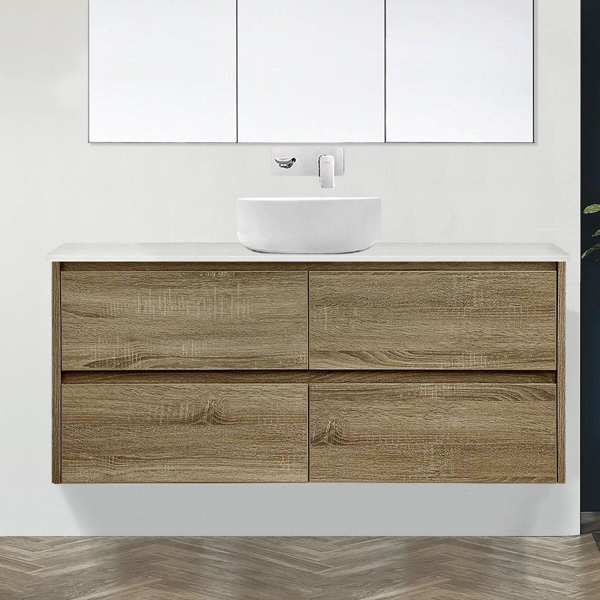 KRIS 1500mm Oak Timber Wall Hung Vanity + Bliss Stone Top AROVA 