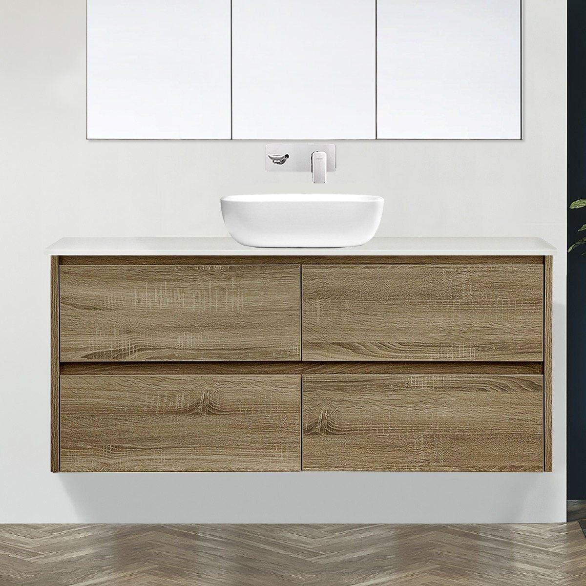 KRIS 1500mm Oak Timber Wall Hung Vanity + Bliss Stone Top AROVA 