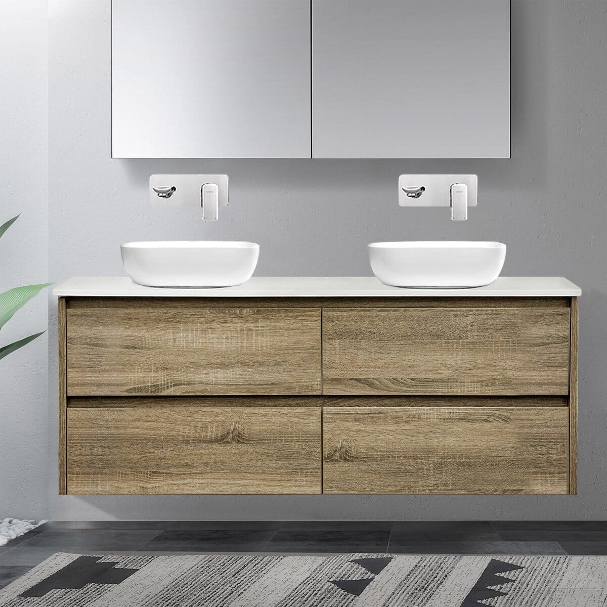 KRIS 1500mm Oak Timber Wall Hung Vanity + Bliss Stone Top AROVA 