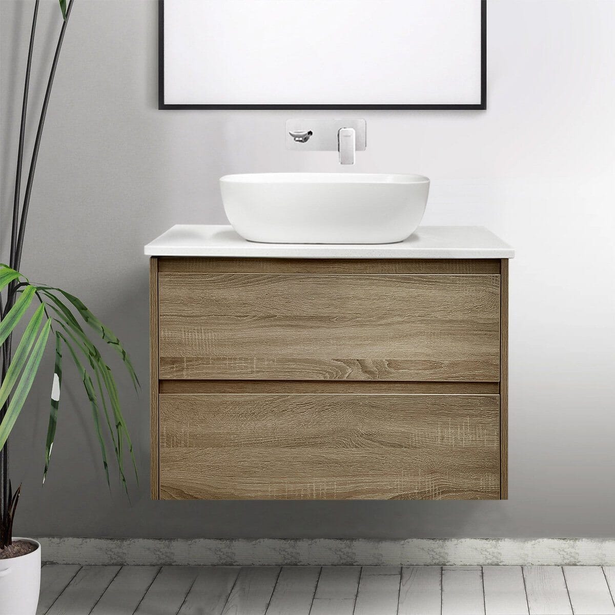 KRIS 750mm Timber Wall Hung Vanity + Bliss Stone Top AROVA 