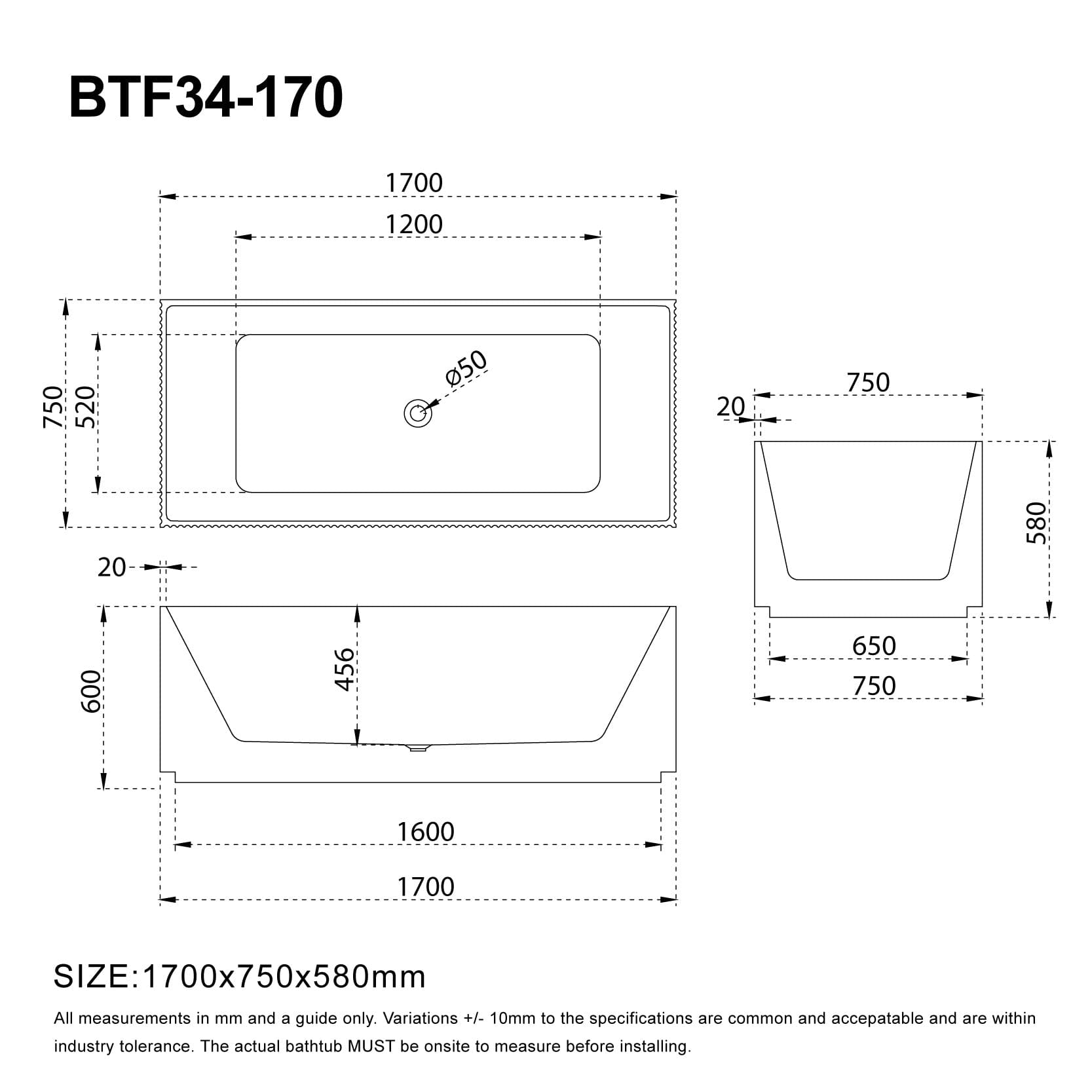 KYLA 1700mm V-Groove Fluted Square Back To Wall Free Standing Bathtub Gloss White Baths AROVA 