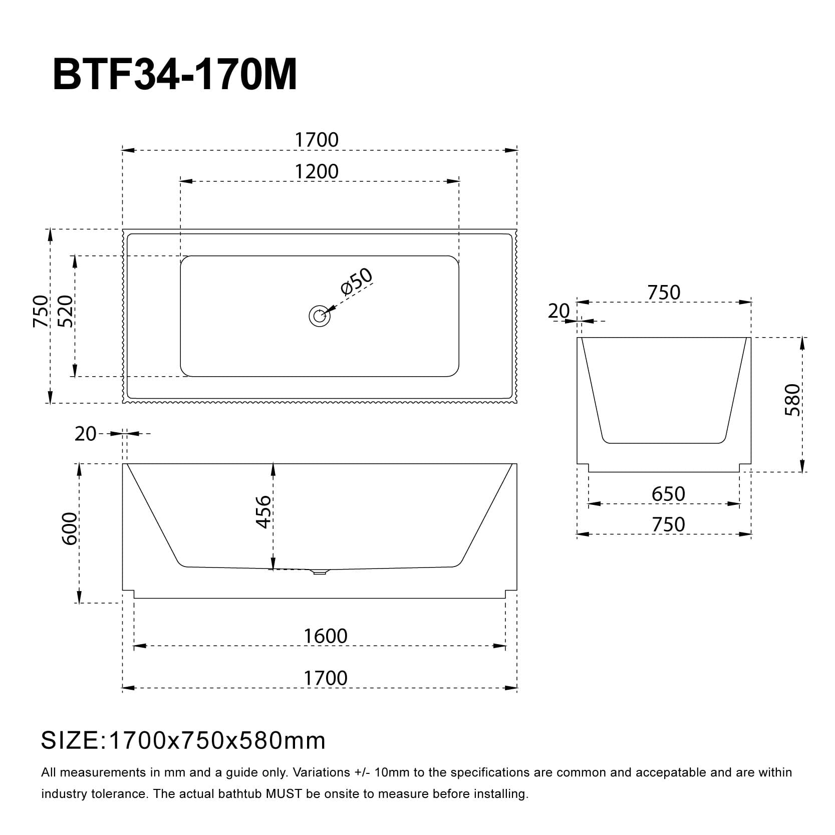 KYLA 1700mm V-Groove Fluted Square Back To Wall Free Standing Bathtub Matte White Baths AROVA 