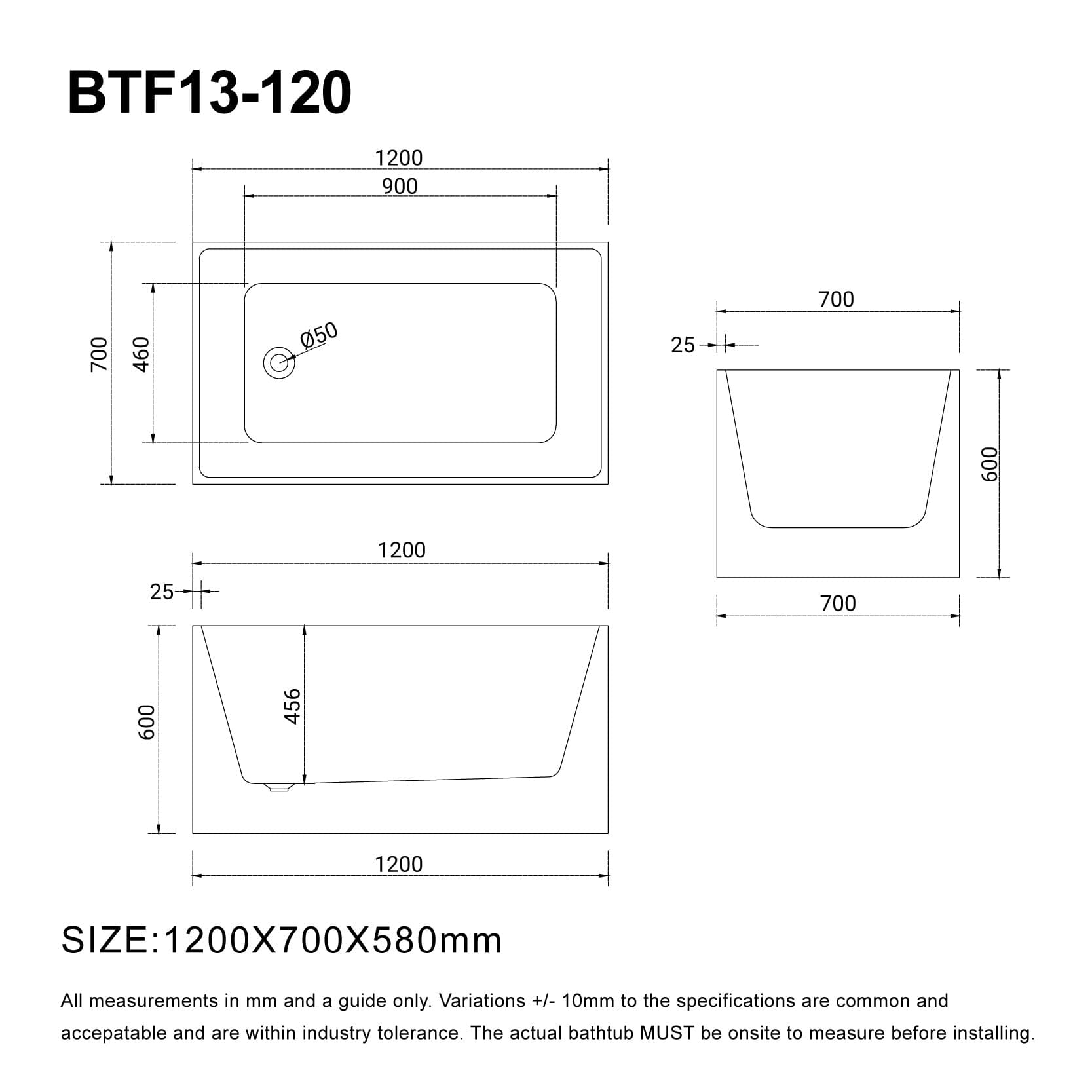 LEX 1200mm Multi Fit Rectangular Freestanding Bath Gloss White Baths AROVA 